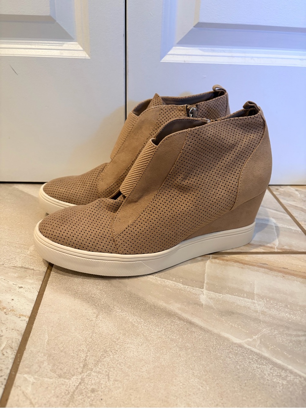 MIA Taupe Perforated Wedge Sneaker